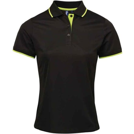 Premier Dames/Dames Coolchecker Contrast Poloshirt (Zwart/Kalk)