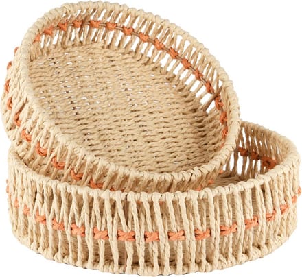 Dekoratief | Set 2 manden rond, naturel/oranje, jute, 30x30x9cm | A250075