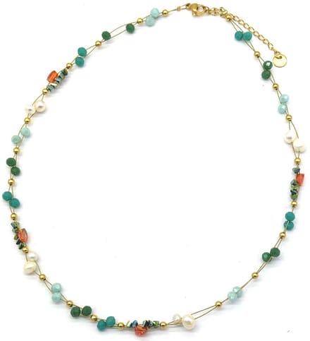 Ketting - Parels en Kralen - RVS - Lengte 39-45 cm - Groen