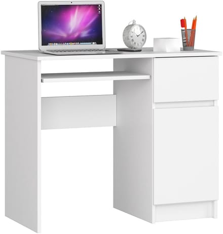 Bureau Rechts PIKSEL / Computerbureau / Computer Tafel / Bureautafel Rechts / Wit / 90 x 77 x 50 cm