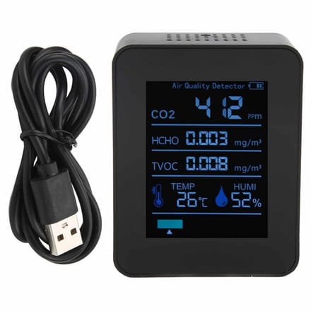 Luchtkwaliteitsmeter - CO2 detector - Binnenlucht meten - 5-in-1 sensor - Realtime data