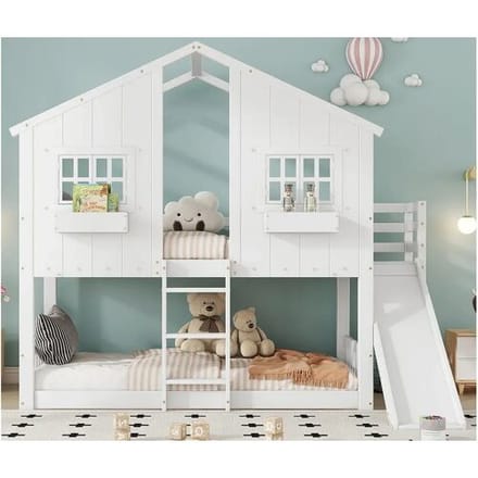 ModernLuxe Massief houten stapelbed met ladder en glijbaan - 90x200 cm - Wit