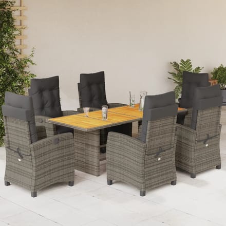 vidaXL - 7-delige - Tuinset - met - kussens - poly - rattan - grijs