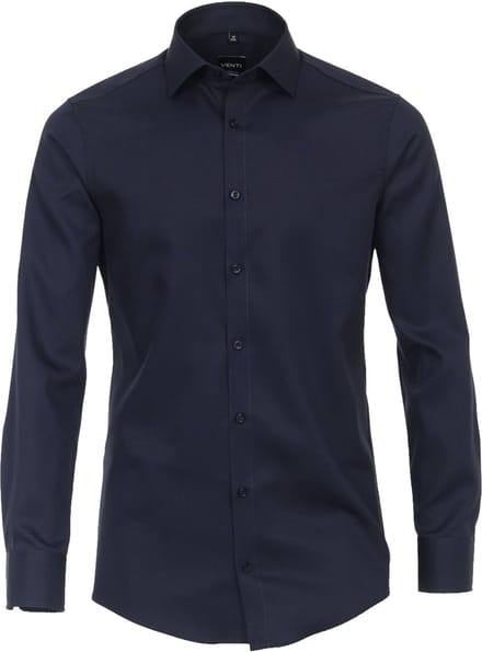 VENTI modern fit overhemd - mouwlengte 7 - twill - blauw - Strijkvriendelijk - Boordmaat: 44