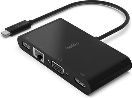 Belkin Connect USB-C Multimedia Adapter 4-in-1 – 4K HDMI, VGA, Gigabit Ethernet en USB-A 3.0 – Zwart