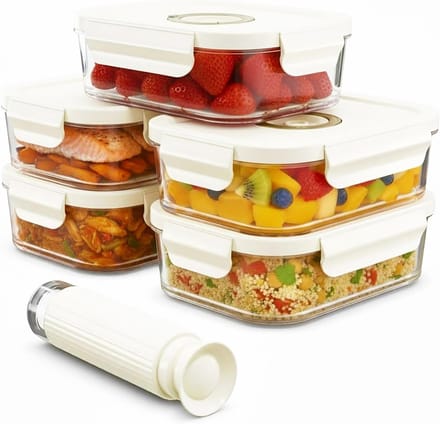 Glazen Voedselcontainers - Vacuüm Opslag Set - Voedsel Langer Vers - Inclusief Handpomp - 5x 1480ml - Transparant