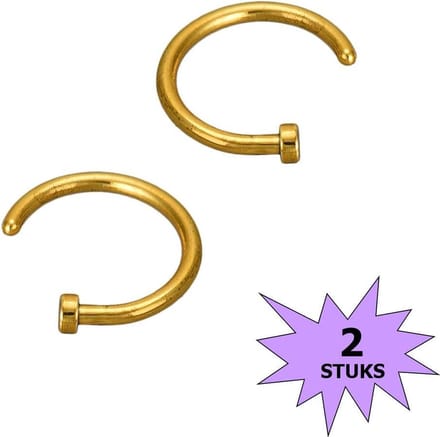 Fako Bijoux® - Neuspiercing - Open Ring - 8mm - Goudkleurig - 2 Stuks