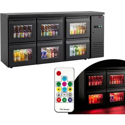 GGM Gastro Bar- & Getränkekühltisch Premium - 2000mm - mit 6 Glasschubladen & RGB-LED Licht