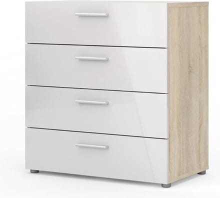 Petra kommode 4 lades eiken decor en wit hoogglans.