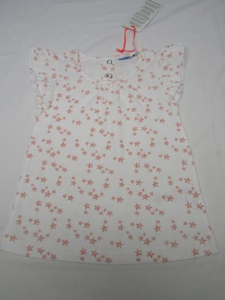 noukie's , meisje, t-shirt met kapmouw , wit met rose sterren , 12 maand 80