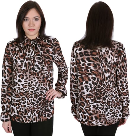 Elegante damesblouse in luipaardprint, gestrikt bij de hals JOHN ZACK