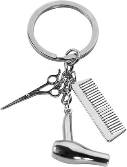 New Age Devi - Sleutelhanger: Kapper | Kam | Föhn | Schaar | Kapsalon | Zilver