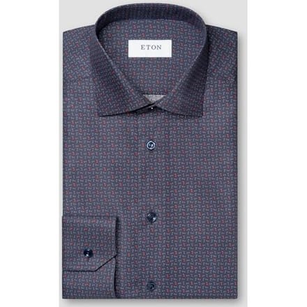 Eton Overhemd Mini Allover Paisley Pattern Cotton Twill Navy / male