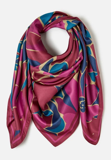 Damart - Satijnen sjaal met bloemenprint - Dames - Roze - Eén maat