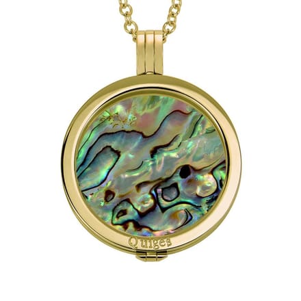 Quiges - Munthouder met Ketting en Munt 33mm Schelp Multi Groen - RVS Goudkleurig - ERHS261