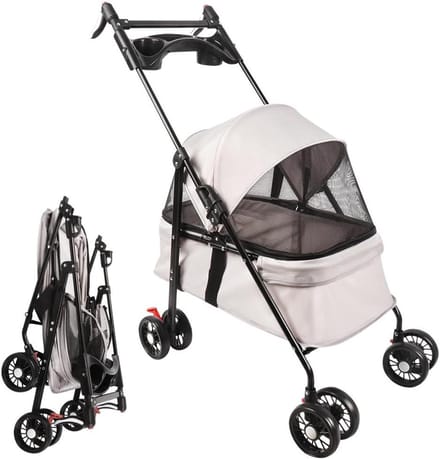 Huisdier Kinderwagen - Reisbuggy Dier - Comfortabel Reizen - Opvouwbaar Ontwerp - Tot 15 kg - Grijs