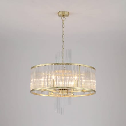Searchlight Hanglamp Lara, Ø 55 cm, goudkleurig/helder, glas/metaal