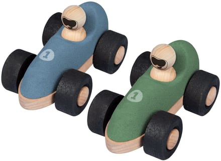 KORKO - Set van 2 kurken raceauto's voor baby's - Groen en blauw