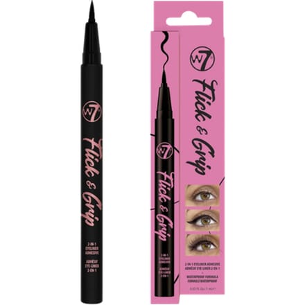 W7 Flick &amp; Grip 2-In-1 Adhesive Eyeliner Pen Black 1 st
