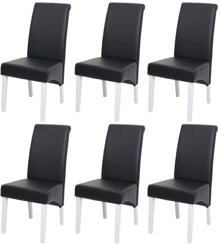 Set van 6 eetkamerstoelen Keukenstoel Stoel M37 ~ leer, zwart, witte poten