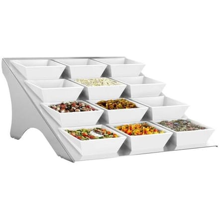 GGM Gastro Etagerie / Buffetständer - Chrom - inkl. 12 Melaminschalen - eckig Zilver / Wit
