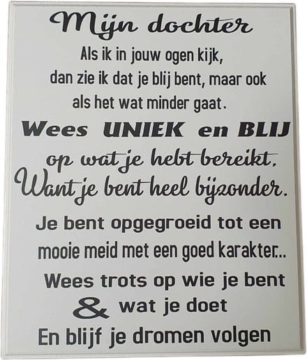 Tekstbord - spreukenbord - quote - dochter - opkikker