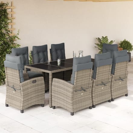 vidaXL - 9-delige - Tuinset - met - kussens - poly - rattan - grijs