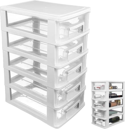 Opberglade Bureau - Ladenkast Organizer - Bureau Ordenen - Stapelbaar Ontwerp - 31 cm Breed - Wit Transparant