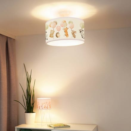 Duolla Freddy hanglamp, Ø 35 cm, kleurrijk, dieren, stof, E27