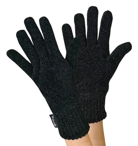 THMO - Dunsulate Chenille Muts & Handschoenen Set voor dames - Zwart
