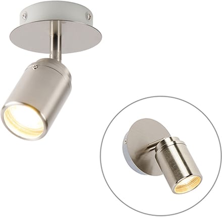 QAZQA ducha - Moderne Plafondlamp voor badkamer - 1 lichts - Ø 100 mm - Staal -