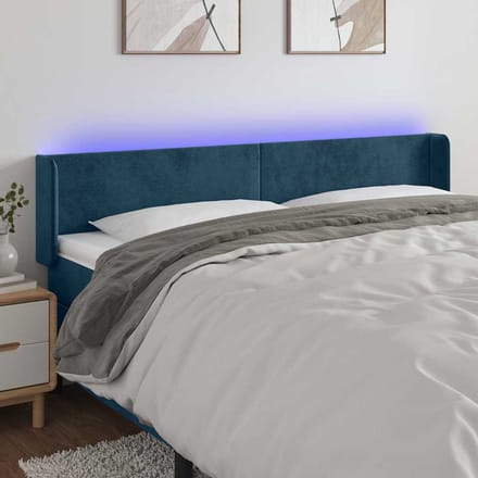 vidaXL - Hoofdbord - LED - 203x16x78/88 - cm - fluweel - donkerblauw