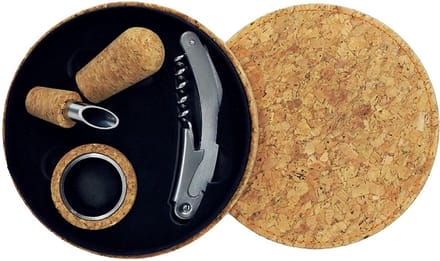 Cadeau set accessoires voor wijnfles 3-delig met kurken doos Fackelmann Gift