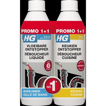 Afvoerontstopper HG Promopack 1x sanitair 500ml 1x keuken 500ml