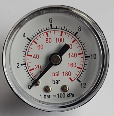K&W Manometer 50 mm diameter 0-12 bar met 1/8" achter aansluiting geschikt voor luchtdruk
