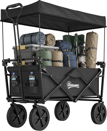 Outsunny Bollerwagen Stahl, Oxfordstoff Schwarz
