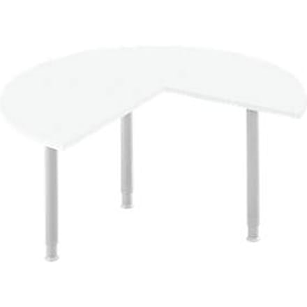 Aanbouwtafel, 3/4 cirkel, Ø 1400 mm, aanbouw rechts/links, wit/blank aluminium