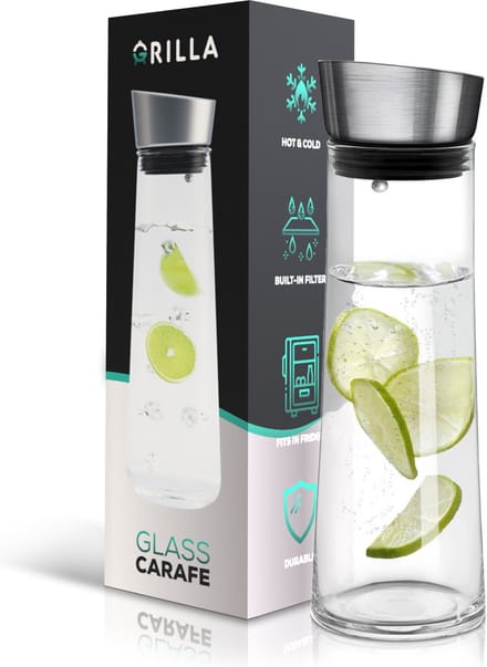 Grilla Karaf – Waterkan met Deksel en Filter – Waterkaraf – Glas – 1000ml