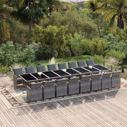 vidaXL - 17-delige - Tuinset - met - kussens - poly - rattan - grijs