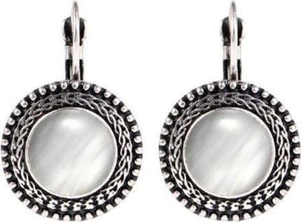 Fako Bijoux® - Oorbellen - Tibetaans Zilver - Opaal - 17mm - Wit