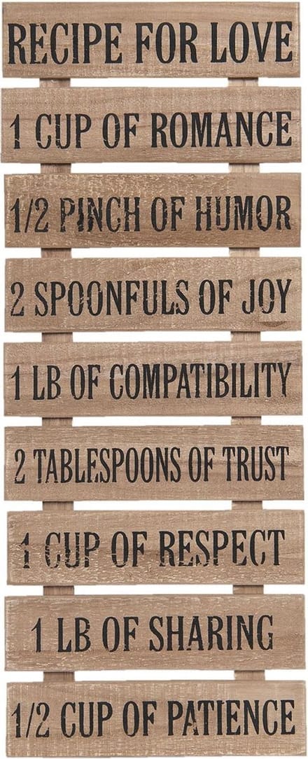 Clayre & Eef Tekstbord 24x60 cm Bruin Hout Rechthoek Recipe For Love Wandbord