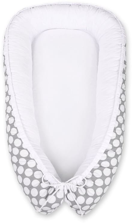Babynest dubbelzijdig Premium Cocoon voor baby's BOBONO- witte stippen/wit