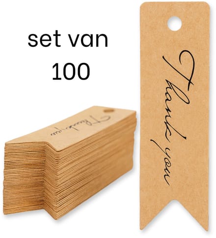 Set van 100 Labels Thank You Karton met Gaatje | Bedankt Labels