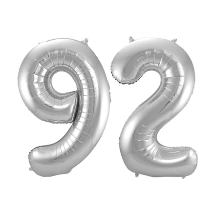 Folieballon 92 jaar - Zilver - 86 cm