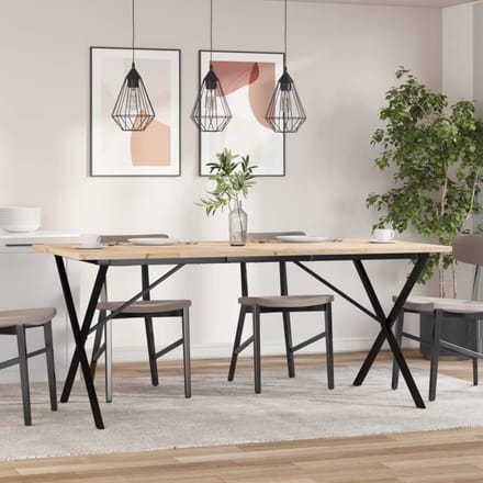 vidaXL - Eettafel - X-frame - 180x90x75,5 - cm - massief - grenenhout - en - staal