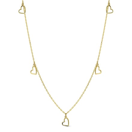 Juwelier Emo - 14 Karaat Gouden Ketting met Open Hart bedels 6mm – Jasseron schakel - Lengte 45 CM