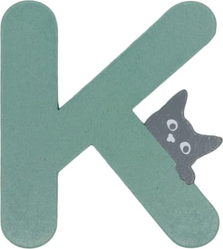 Houten Letter K Groen met Kat | 9 cm