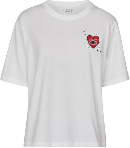 SISTERS POINT Heda-loose.ss5 - Dames T-shirt - White/Heart - Maat XS