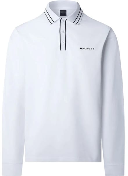 Hackett Jacquard Tipped Lange Mouw Poloshirt Wit M Man