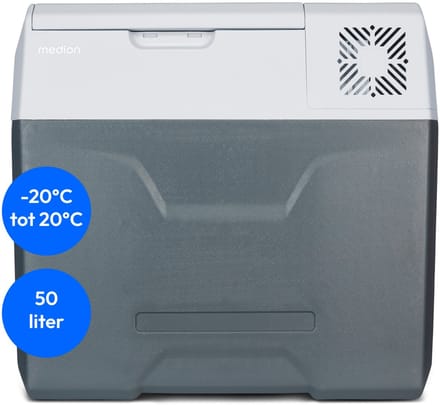 MEDION mobiele koelbox met compressor (elektrisch, 47 liter opslagcapaciteit, 60 watt, -20°C tot 20°C, LED display, USB, 230V 12V 24V autoadapter, voor auto, vrachtwagen, camper, camping MD13112)